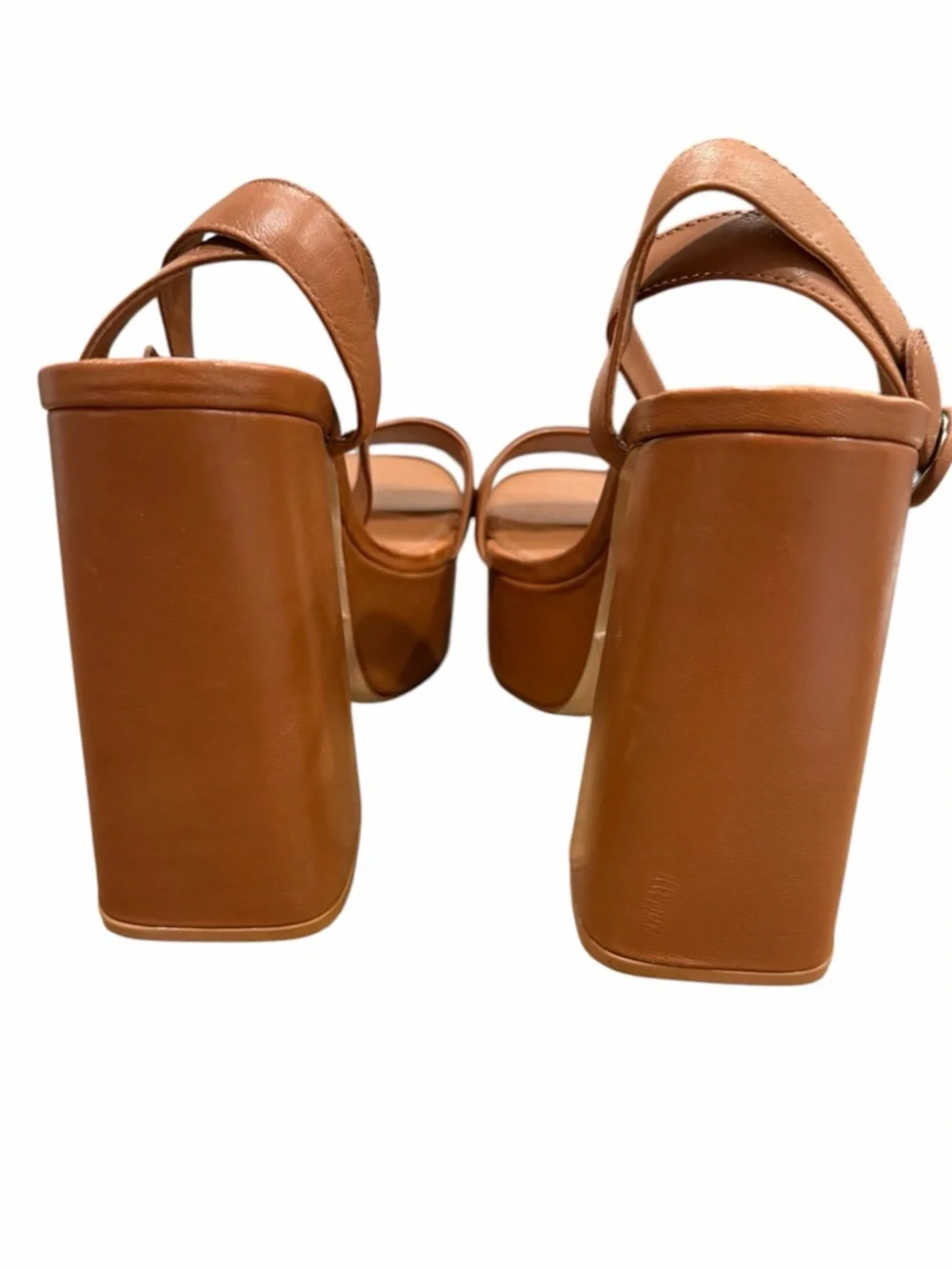 Larroude Brown Platform Block Heel Sandals with Ankle‎ Strap